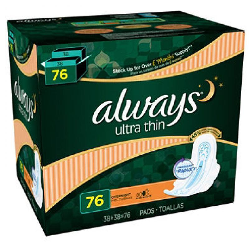 Always Ultra Thin Overnight Pads with Wings (76 ct.)