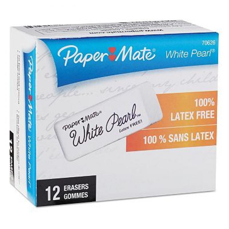 Paper Mate White Pearl Eraser, Large, 12pk.