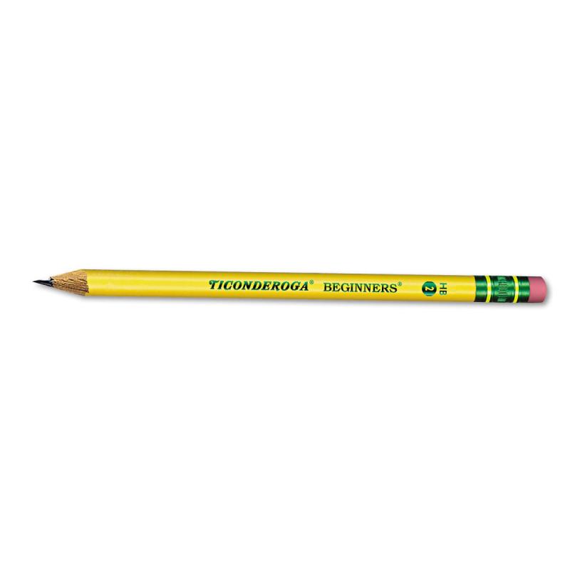 Dixon Ticonderoga Beginners Wood Pencil with Eraser, HB #2, Yellow Barrel, 12pk.