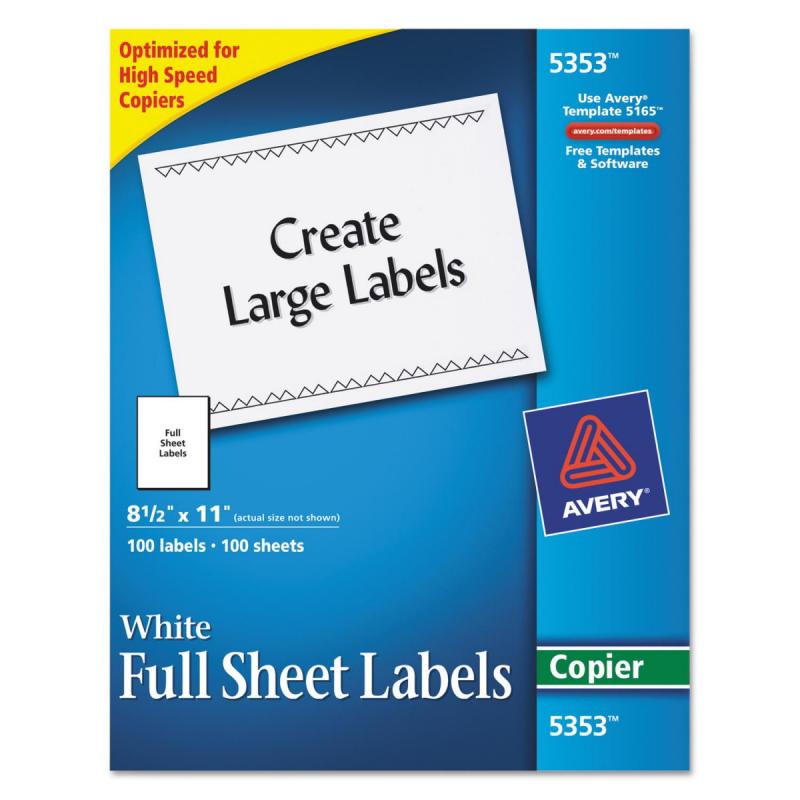 Avery 5353 - Copier Full Sheet Labels, 8.5" x 11", White - 100 Labels