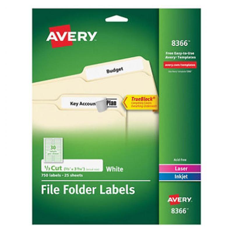 Avery 1/3 Tab File Folder Labels, White, 750 Labels