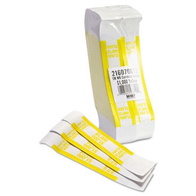 Coin-Tainer Company - Self-Adhesive Currency Straps, Yellow, $1,000 in $10 Bills - 1000 Bands/Box
