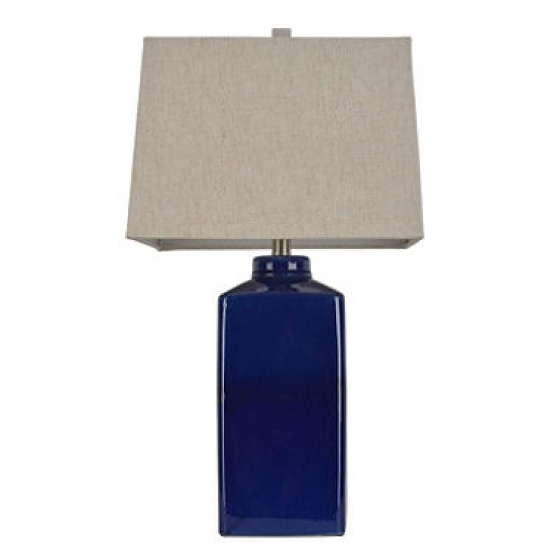 Square Ceramic Table Lamp, Rich Blue