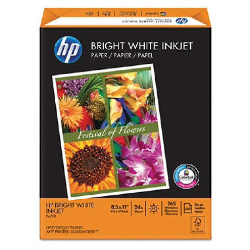 HP Bright White Inkjet Paper, 24lb, 97 Bright, 8 1/2 x 11, 500 Sheets/Ream