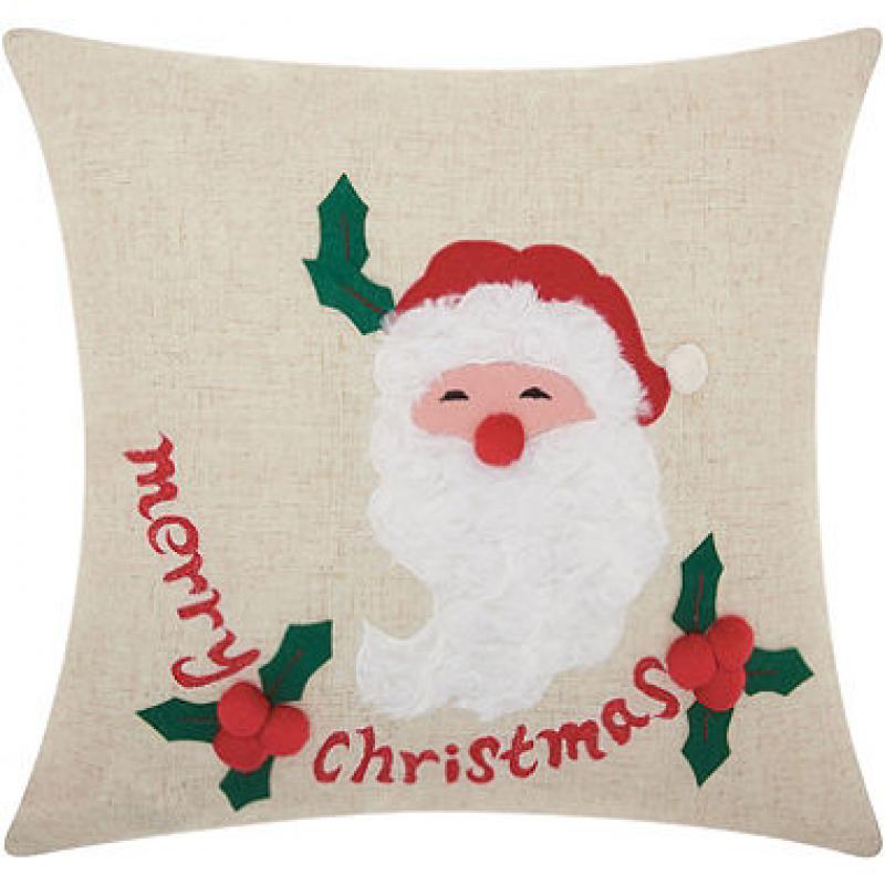 Mina Victory Home For The Holiday Merry Santa Natural Throw Pillow