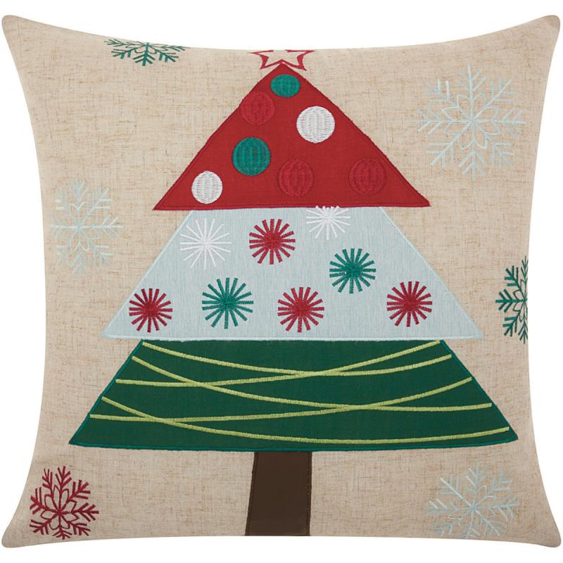 Mina Victory Home For The Holiday Festive Holiday Tree Natural Throw Pillow