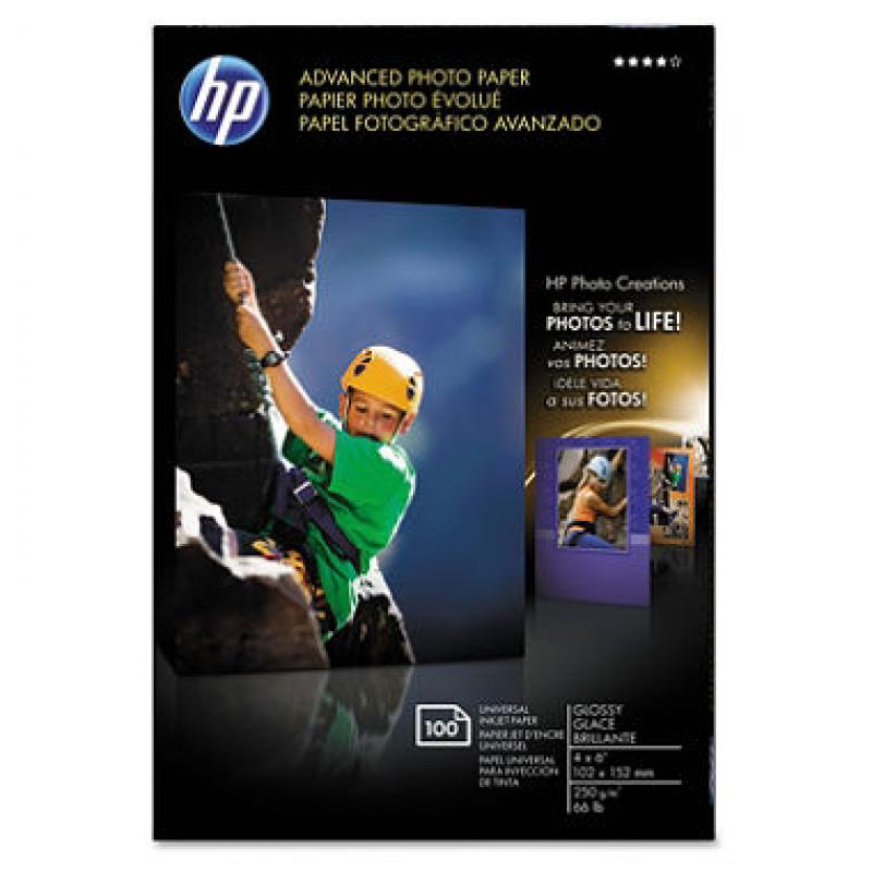 HP Advanced Photo Paper, Glossy, 4 x 6, 100 Sheets/Pack