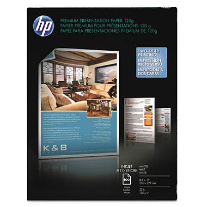 HP Premium Inkjet Presentation Paper, Matte, 8 1/2 x 11, White, 100 Sheets