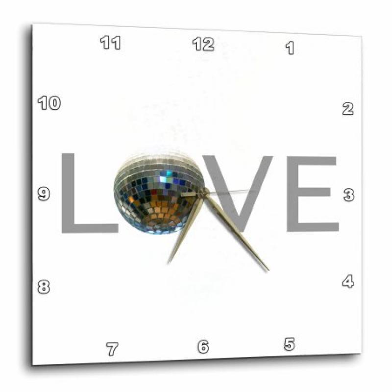 3dRose Love Disco - text with disco ball for O - fun grey dance hall party, Wall Clock, 10 by 10-inch