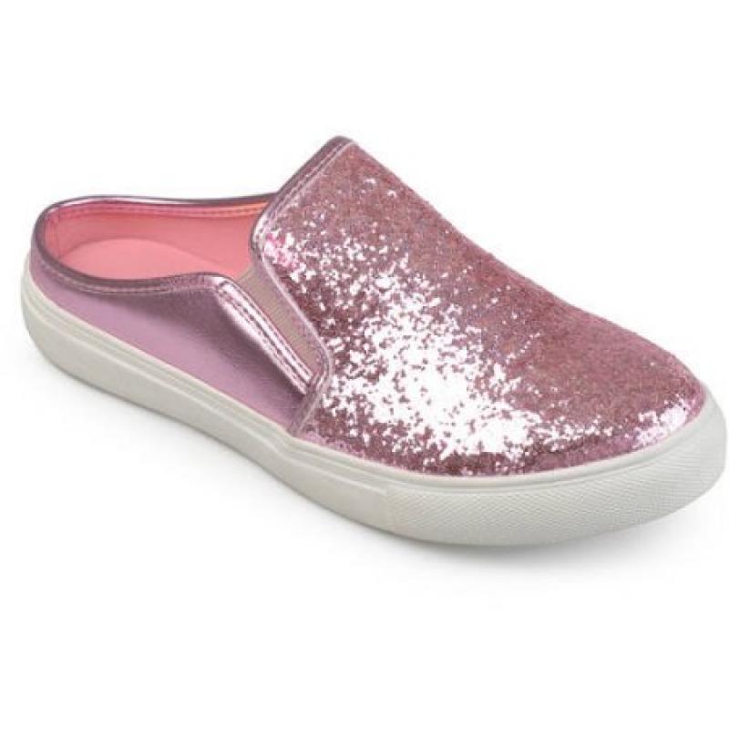 Brinley Co. Womens Glitter Faux Leather Slide Sneakers