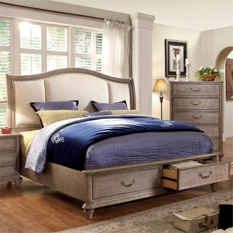 Furniture of America Bartrand King Storage Upholstered Bed in Gray