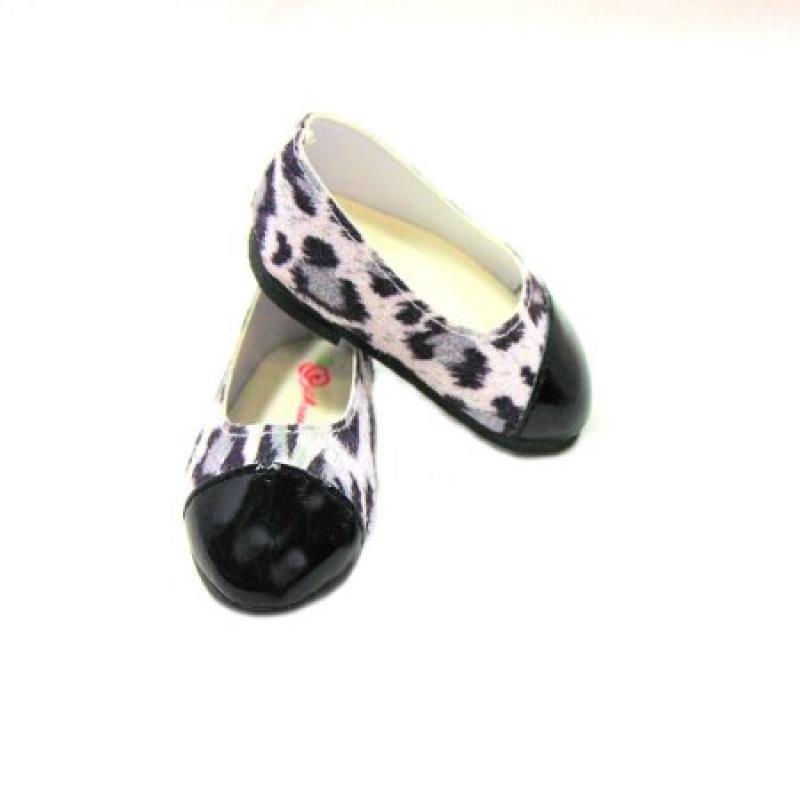Arianna Patent Cap Toe White Leopard Ballet Shoe fit most 18 inch dolls