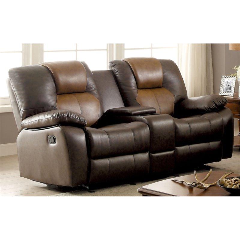 Furniture of America Aberdeen Reclining Sofa in Dark and Light Brown