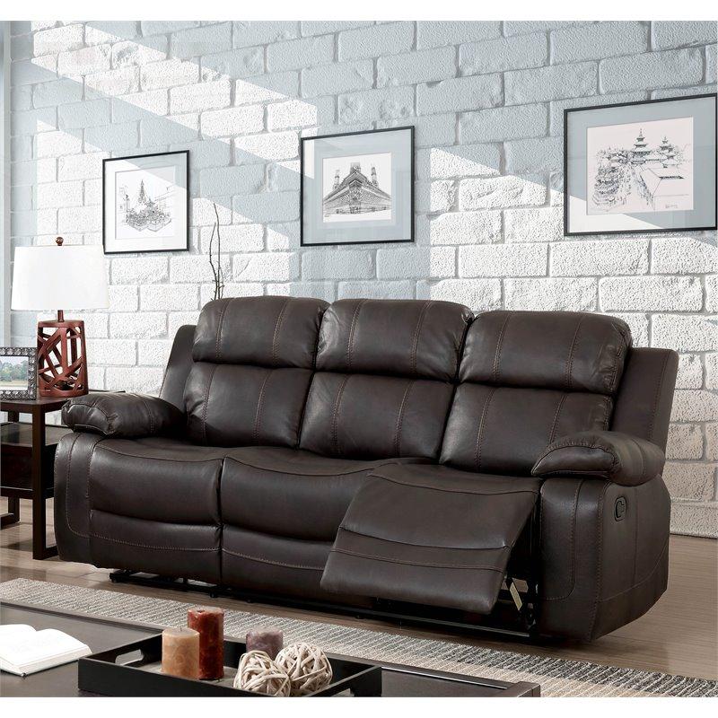 Furniture of America Alise Faux Leather Reclining Sofa in Brown