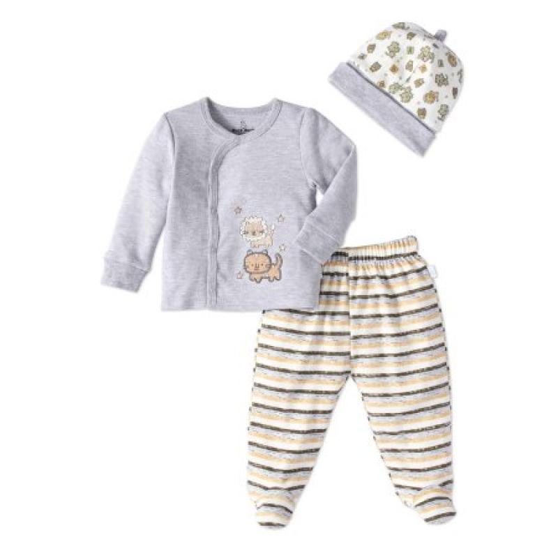 Duck Duck Goose Newborn Baby Boy Long Sleeve Kimono Top, Footed Pants & Cap Take-Me-Home, 3pc Outfit Set