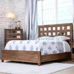 Furniture of America Ezra Mirrored King Bed in Rustic Oak