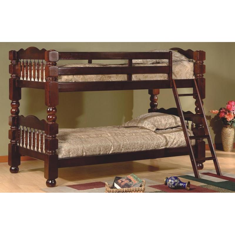 3" WOODEN POST CHERRY TWIN /TWIN CONVERTIBLE BUNK BED