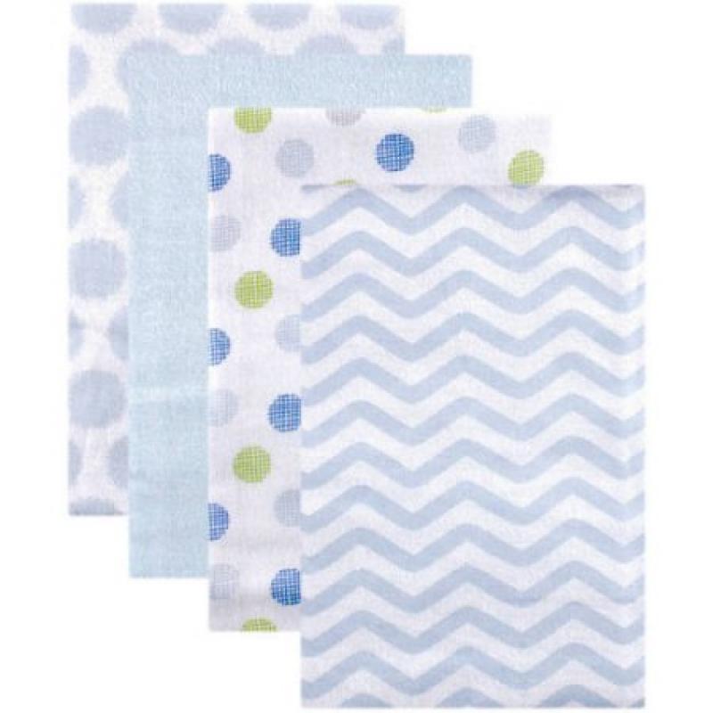 Luvable Friends Baby Boy and Girl Flannel Receiving Blanket, 4-Pack - Blue Chevron