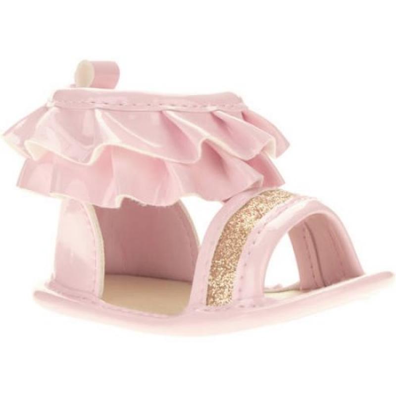 First Steps By Stepping Stones Newborn Baby Girl PU Ruffle Ankle Glitter Sandal