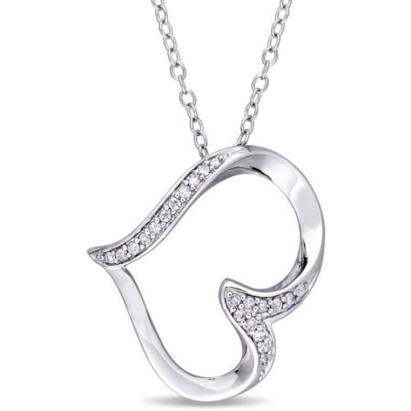 Miabella 1/10 Carat T.W. Diamond Sterling Silver Heart Pendant, 18"