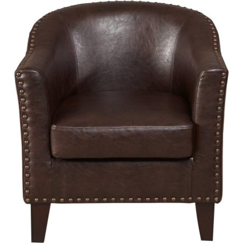 Brown Faux Leather Barrel Accent Chair