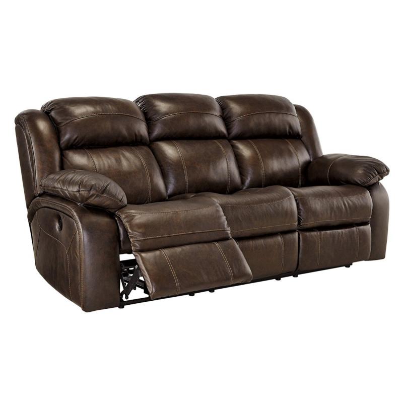 Ashley Furniture Signature Design - Branton Reclining Sofa - Leather Power Recliner Couch - Contemporary Style - Antique Brown