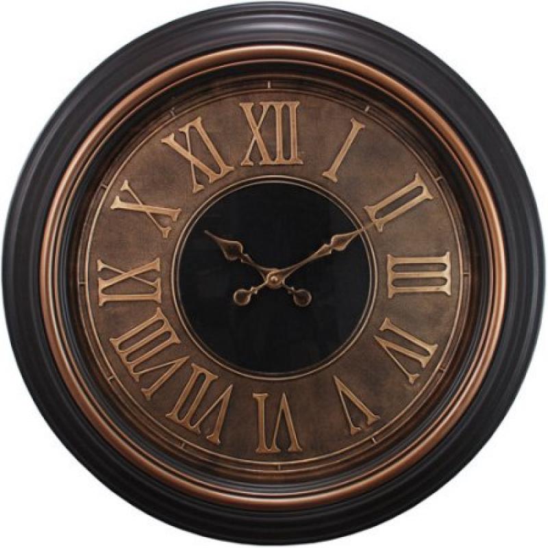 Large 23" Wall Clock with Black and Silver Trim and Raised Roman Numerals