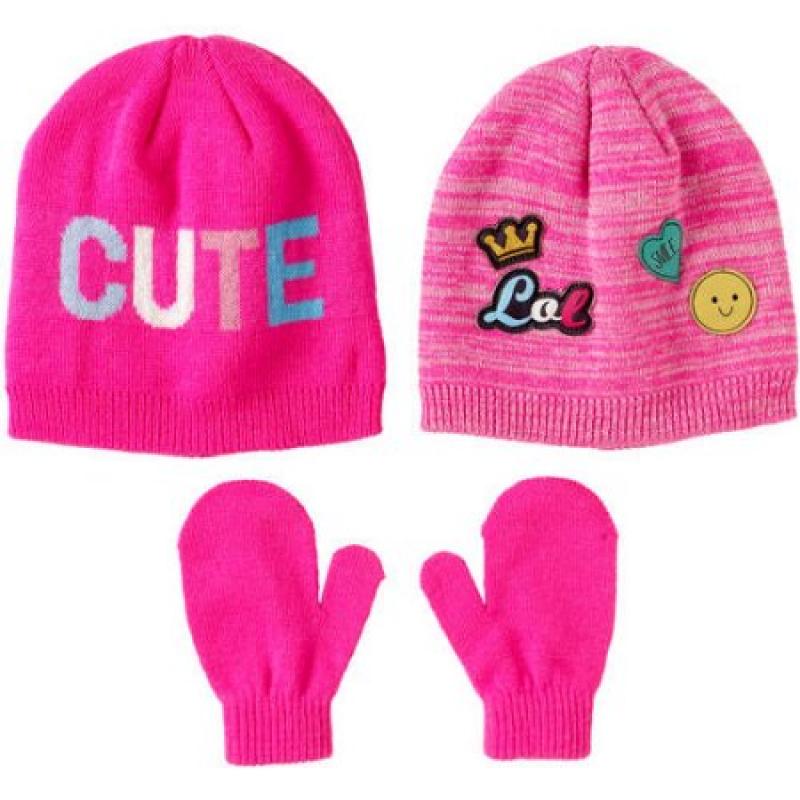 Wippette Baby Toddlerdler Girl Patches Hat, Cute Hat & Mittens 3pc Set