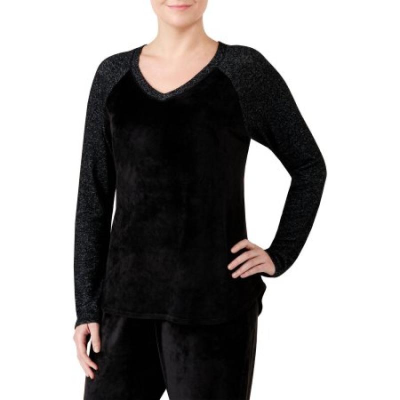 ClimateRight by Cuddl Duds Women&#039;s and Women&#039;s Plus Long Sleeve Velour V neck Sleep Shirt