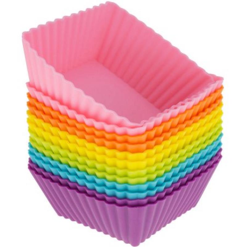 Freshware 12-Pack Square Reusable Silicone Baking Cup, Rainbow Colors, CB-306SC