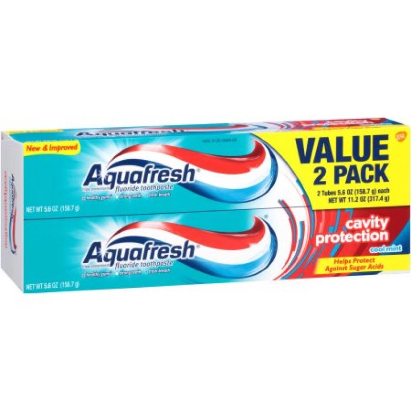 Aquafresh Cavity Protection Cool Mint Fluoride Twin Pack Toothpaste, 5.6 oz