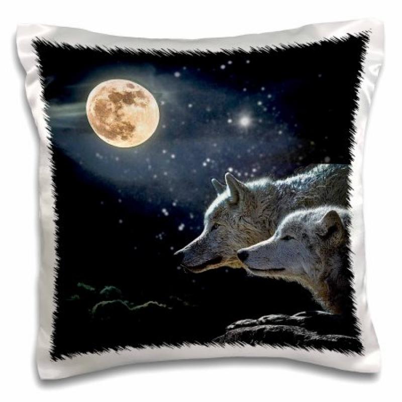 3dRose Wolves in Full Moon, Pillow Case, 16 by 16-inch