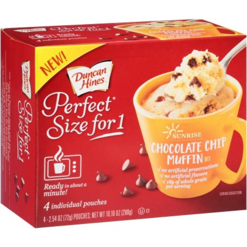 Duncan Hines Perfect Size for 1 Sunrise Chocolate Chip Muffin Mix, 2.54 oz, 4 count