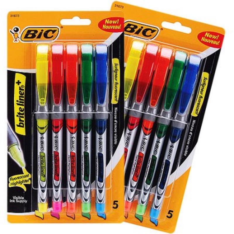 Bic Brite Liner Liquid Highlighters, 10 Assorted Color Pens (2/5Pks)