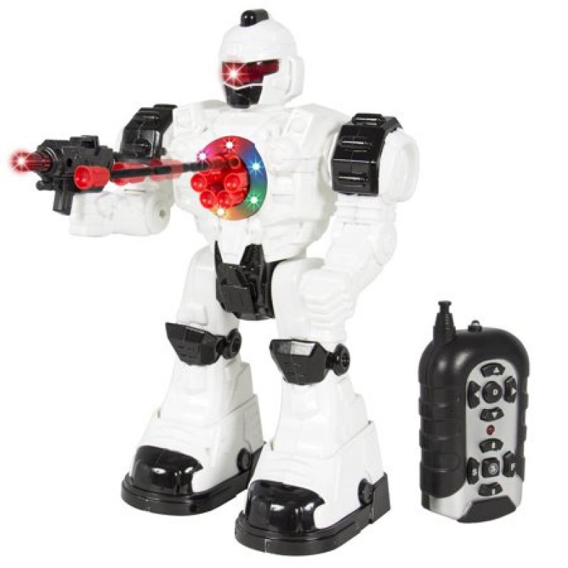 Best Choice Products RC Walking and Shooting Robot Toy w/ Lights and Sound Effects - White/Black