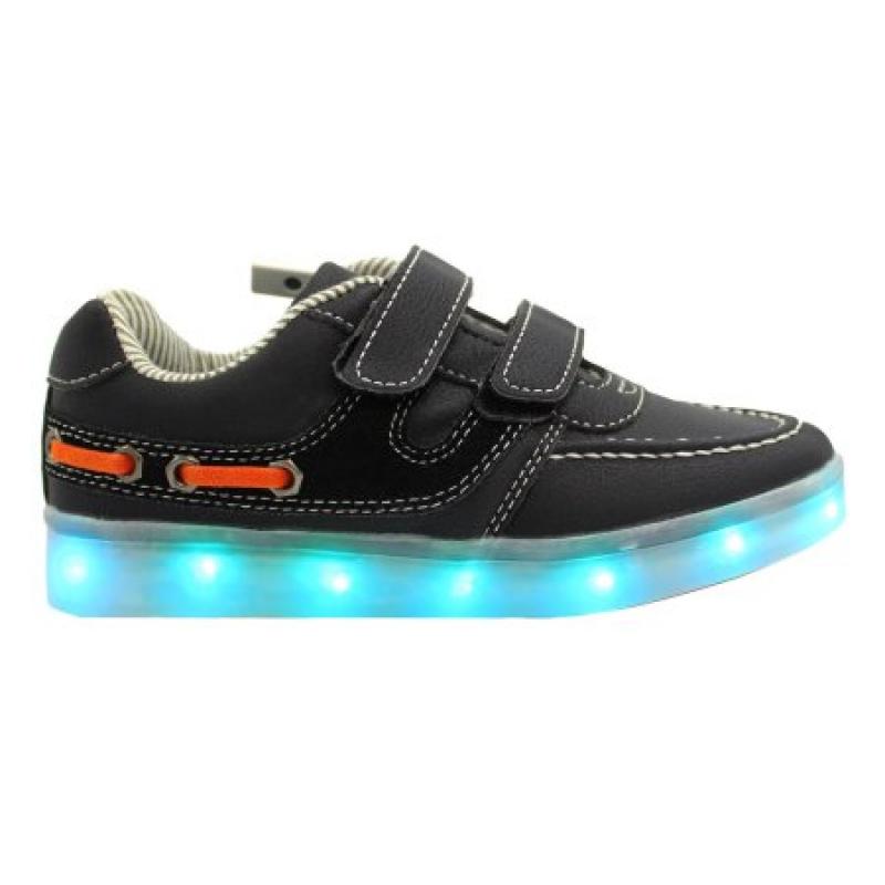 Galaxy LED Shoes Light Up USB Charging Low Top Velcro Strap Kids Sneakers (Black)
