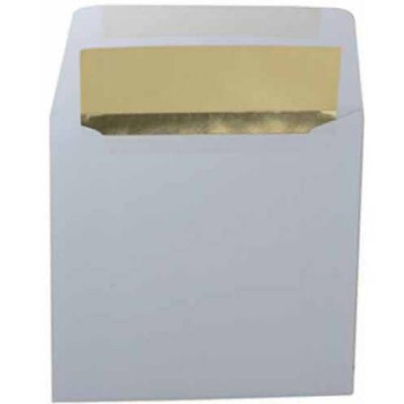 JAM Paper Square 6" x 6" Foil Lined Envelopes, White with Gold Foil Lining, 25-Pack