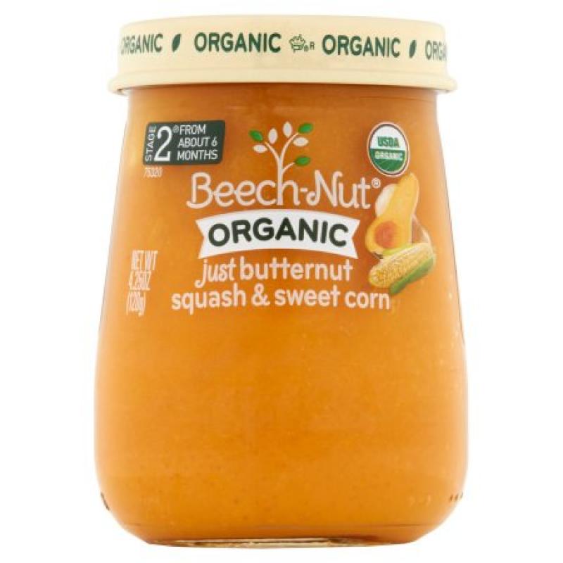 Beech-Nut Organic Stage 2 Just Butternut Squash & Sweet Corn Baby Food, 4.25 oz, (Pack of 10)