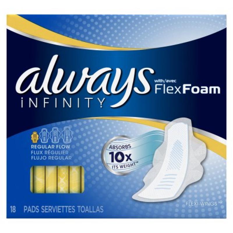 Always Infinity FlexFoam Pads, Regular, 18 Ct