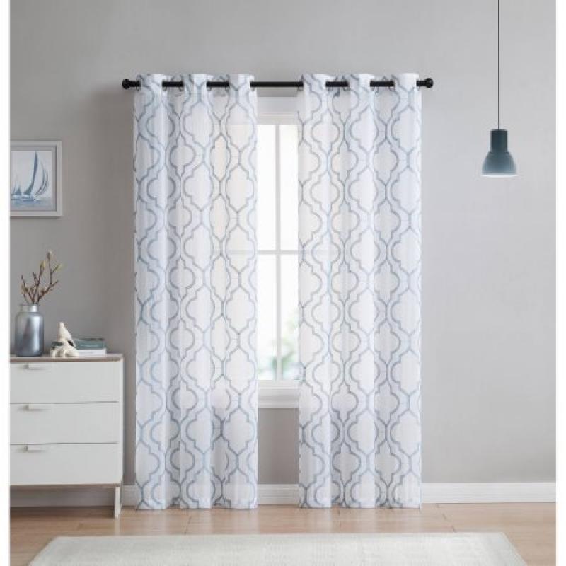 VCNY Home Quatrefoil Embroidered Sheer Charlotte Grommet Top Window Curtains, Set of 2, Multiple Sizes and Colors Available