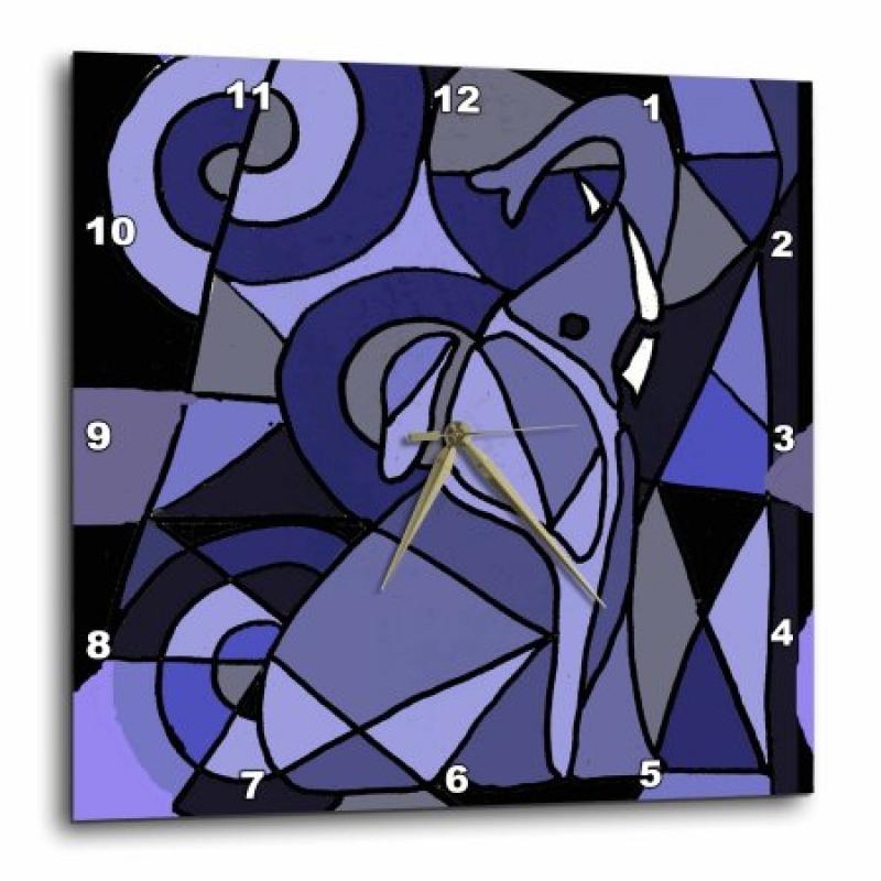 3dRose Blue Elephant Abstract, Wall Clock, 15 by 15-inch