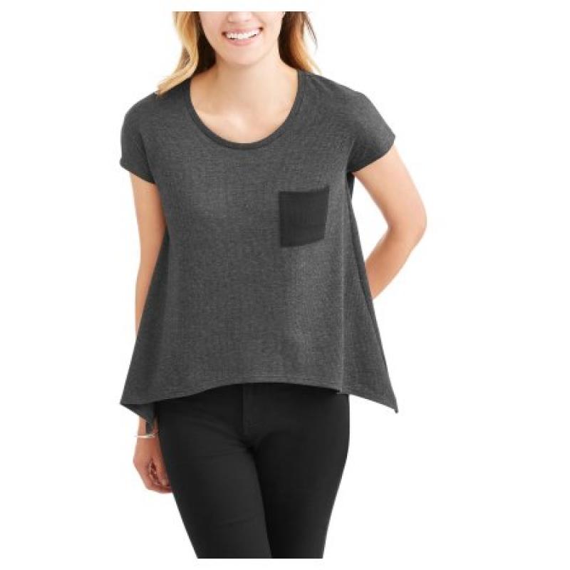 Women&#039;s Short Sleeve Relaxed Fit Thermal Pocket T-Shirt with Sharkbite Hem