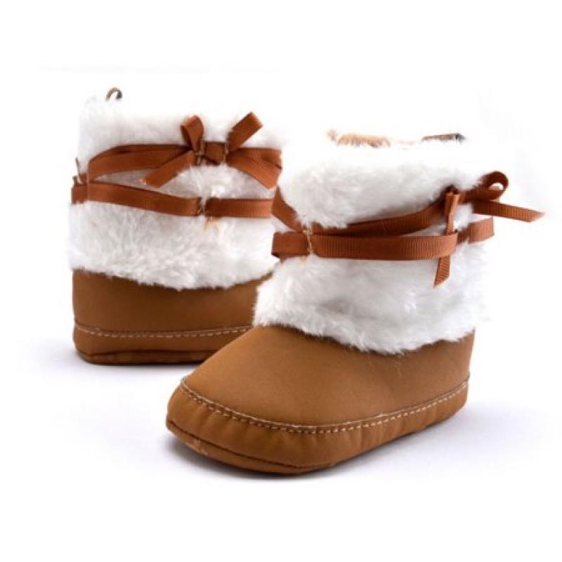 FAVOLOOK Newborn Baby Girls Bowknot Snow Boots Soft Crib Shies Toddler Knit Fur Shoes