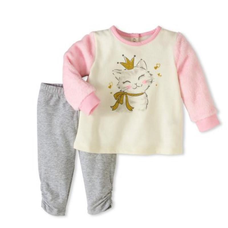 Healthtex Newborn Baby Girl Minky & Fleece Tunic and Legging Outfit Set