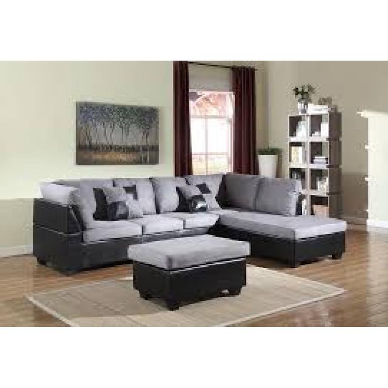 GT U5014 GREY/BLACK SECTIONAL WITH OTTOMAN