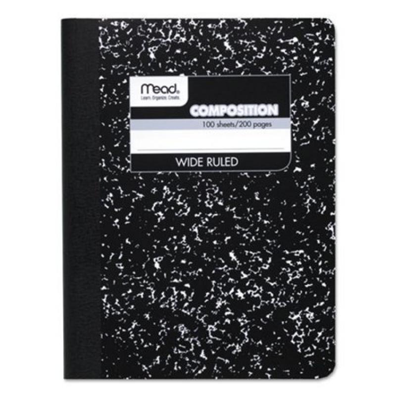 Mead Composition Book, Wide Ruled, 100 Sheets, 9 3/4" x 7 1/2", Black Marble (72936)