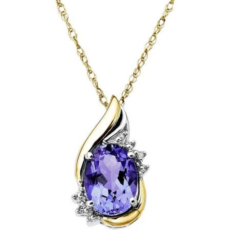 Duet Sterling Silver with 10kt Yellow Gold Oval Amethyst and Diamond Accent Pendant