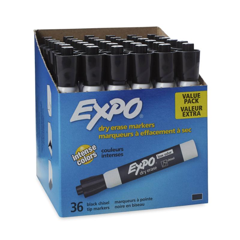 EXPO Low Odor Dry Erase Markers, Chisel Tip, Black, 36 Count
