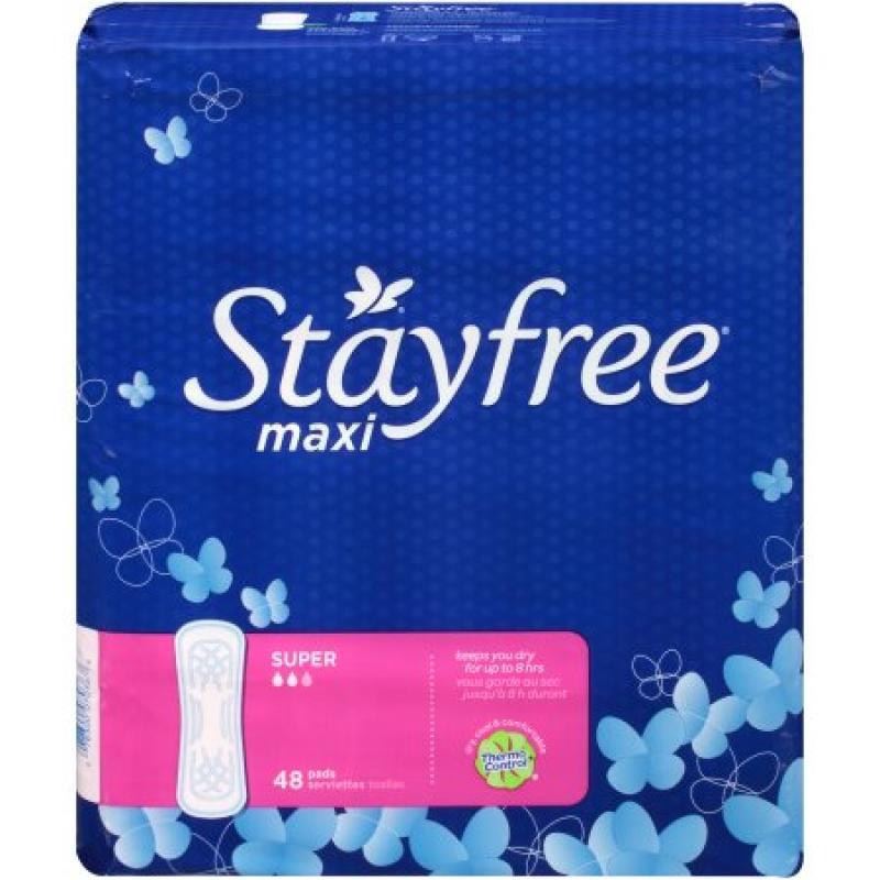 Stayfree Maxi Pads Super Without Wings - 48 Count
