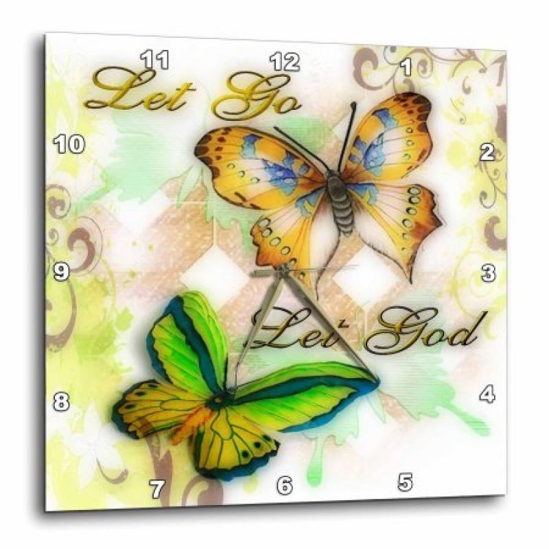 3dRose Let Go Let God butterfly digital print, Wall Clock, 10 by 10-inch